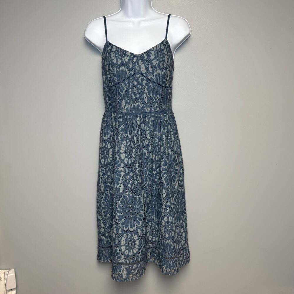 Loft Blue Floral Lace Eyelet Cottagecore Countrycore Feminine Midi Sundress Sz 8